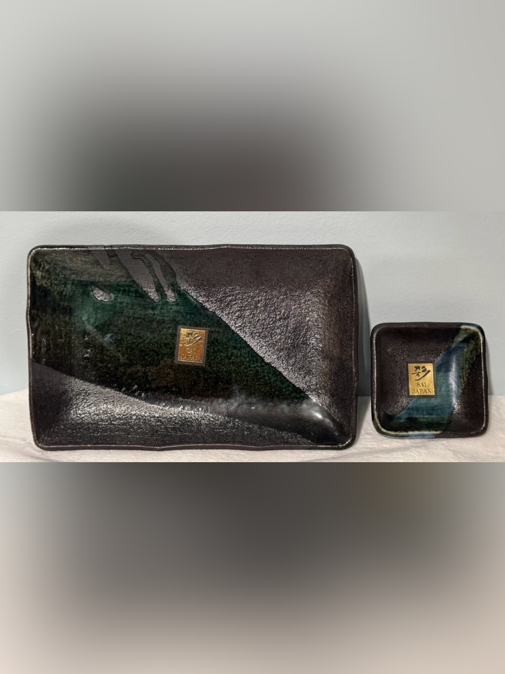 2/$70 NEW Black and Deep Green Rectangular Ceramic Serving Tray + Matching Dish